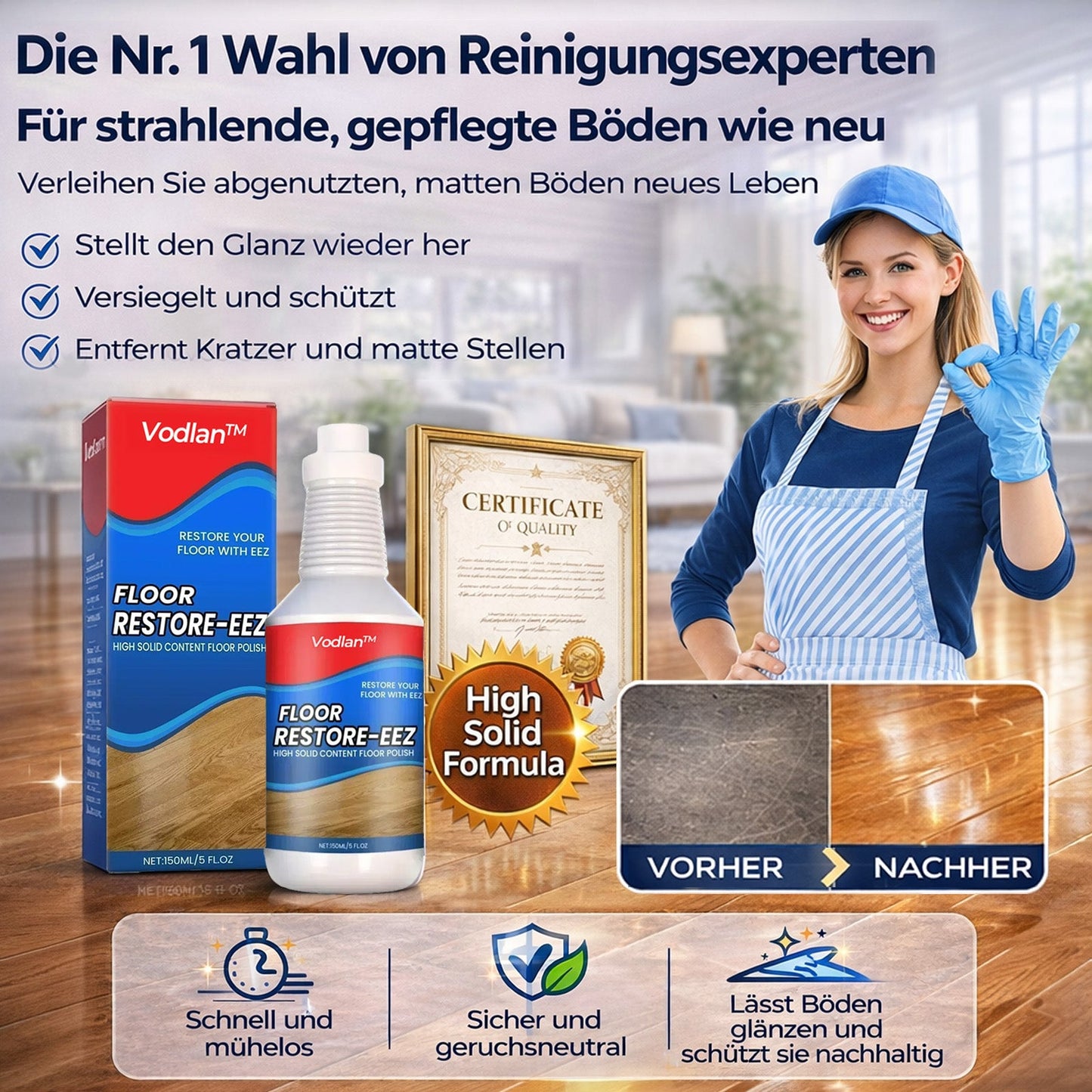 KUBOZN® Floor Restorer – Hochglanz-Finish & Versiegelung ohne Giftstoffe